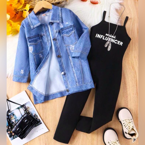 BNIB YOUTH GIRLS 2 pc TANK MINI INFLUENCER JUMP SUIT WITH LONG DENIM JACKET 6 Y - Picture 1 of 15